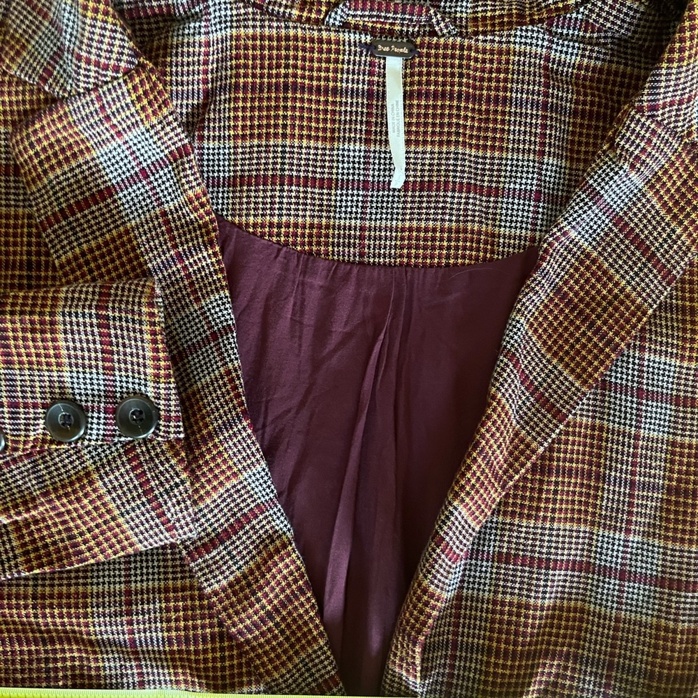 Free People Plaid Blazer in Rust Red and Cream - Picture 6 of 7